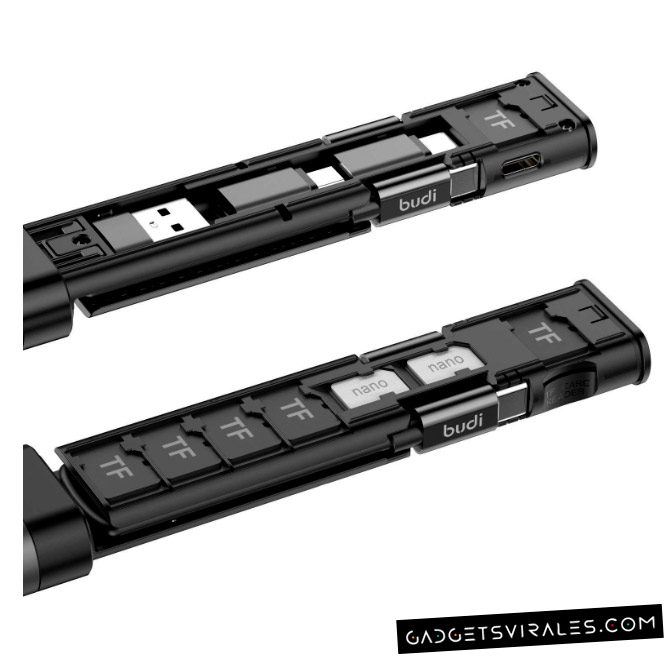 BUDI | Cable de datos, lector, adaptador, SIM, Memory... y Soporte para teléfono. Gadget Informático | gadgetsvirales.com