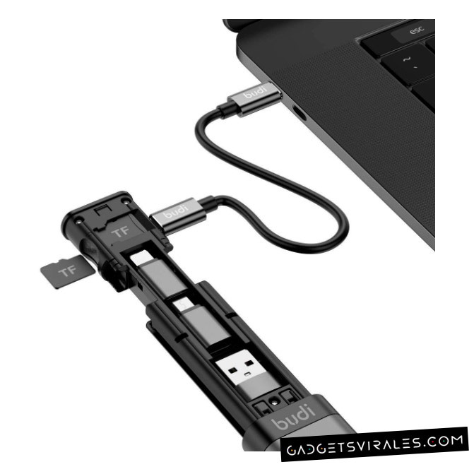 BUDI | Ranuras para tarjetas de memoria: además de 6 ranuras para tarjetas TF y 2 ranuras para tarjetas SIM, esta multiherramienta tiene un lector de memoria incorporado para que pueda transferir archivos sobre la marcha.. Gadget Informático | gadgetsvirales.com