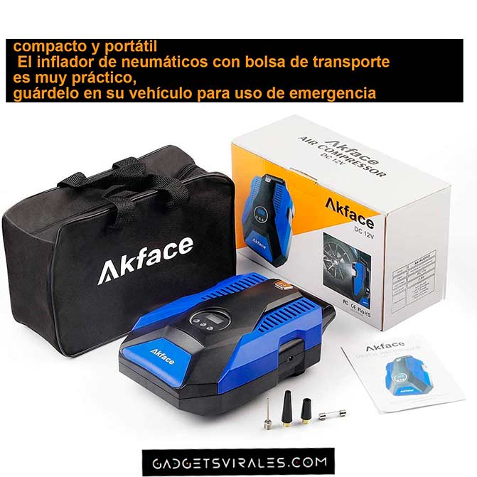 Inflador de neumáticos con bolsa de transporte para guardar en su automovil. Gadgets para Coche | gadgetsvirales.com