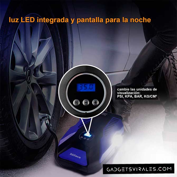 Pequeño Compresor de Aire portátil para Ruedas con Luz, 4 unidades de medición, 3metros. Gadgets para Coche | gadgetsvirales.com