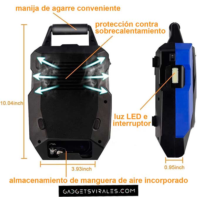 Características del Hinchador de Ruedas Portátil para Automóviles AKFACE. Gadgets para Coche | gadgetsvirales.com