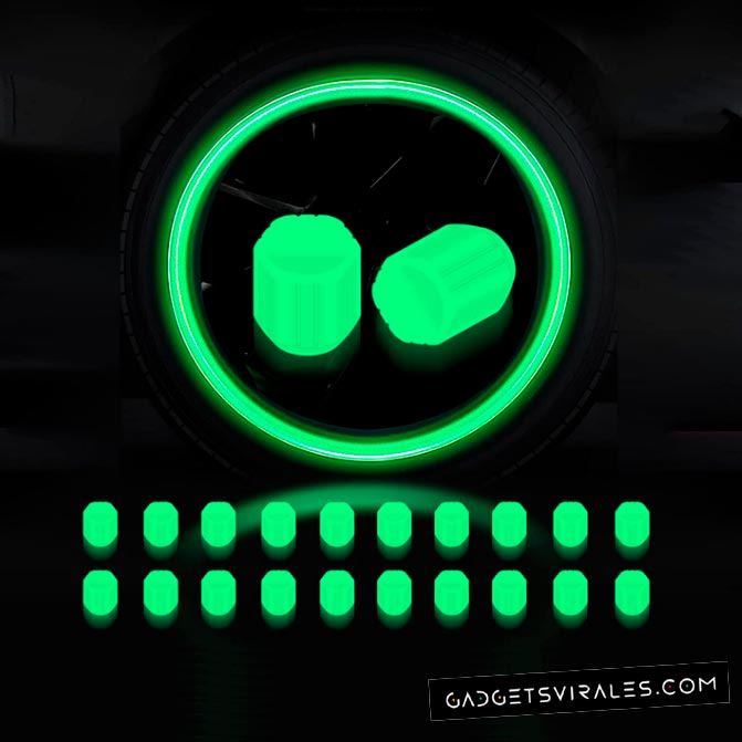 20 Tapones Fluorescentes para Neumáticos de Coche. Gadgets para Coche | gadgetsvirales.com
