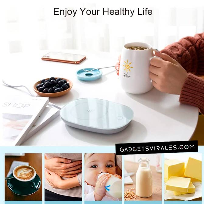 Mejora tu calidad del vida con el calentador de taza de cafe USB, Posavasos electrico de bebidas oficina y hogar
