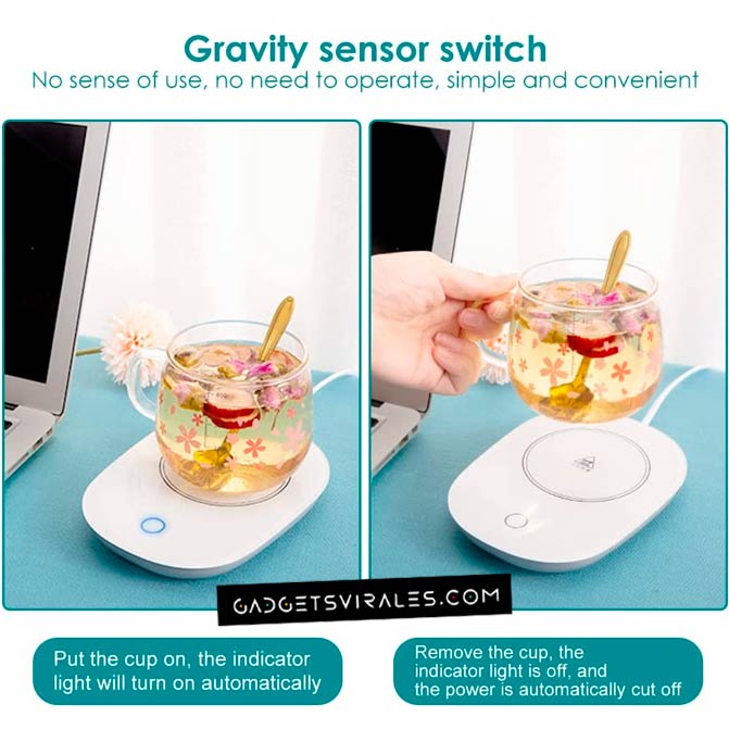 Mejor calentador de taza de cafe USB con sensor de gravedad, Posavasos electrico de bebidas oficina y hogar