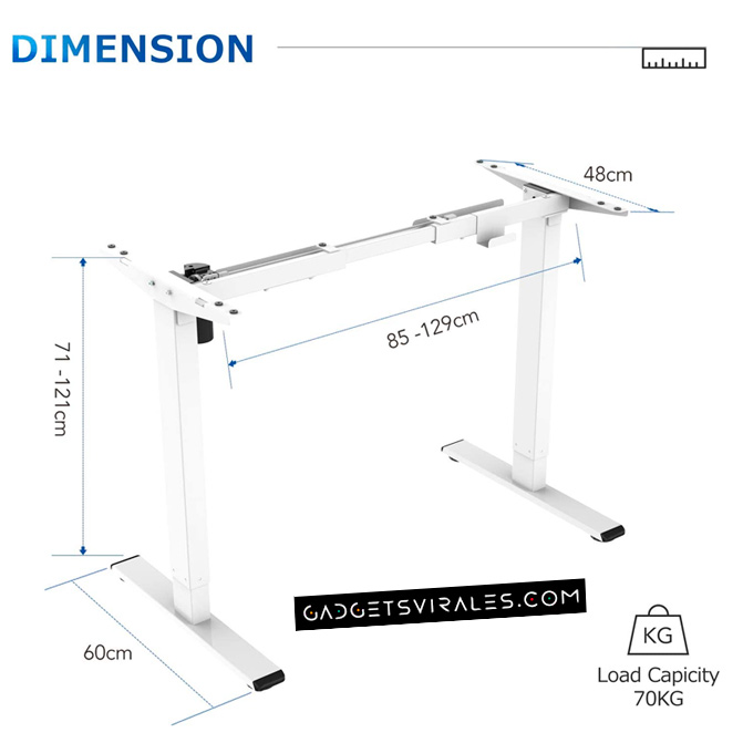 Dimensiones Escritorio de Pie Elevable Ajustable Automáticamente en Altura para PC