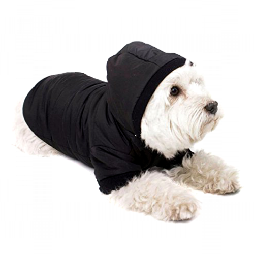 ¡Viste a tu Perro con Estilo! Abrigo Negro con Capucha, Chaqueta Anorak Elegante para Perro S (27 cm).