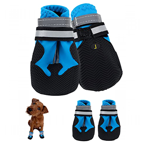 ¡Botas para Perros 4 Piezas! Impermeables, con Correas Reflectantes y Suela Antideslizante. ¡Ideal para Perros Pequeños y Medianos!