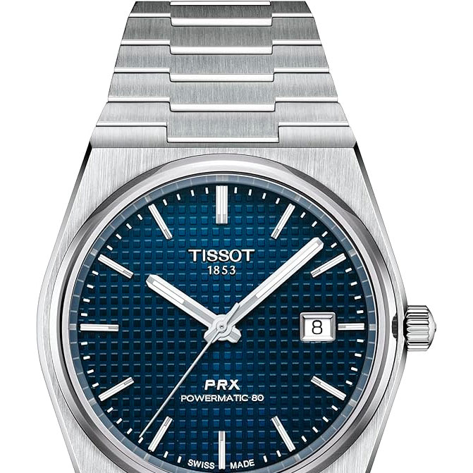 Reloj Tissot PRX Powermatic 80 con esfera azul y brazalete de acero inoxidable, modelo 40 mm elegante y moderno